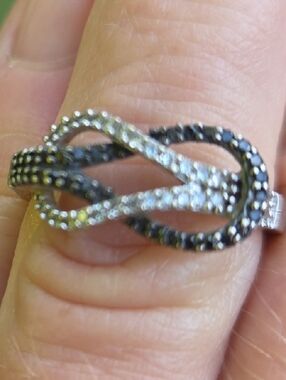 Intertwined Black and White Diamond Ring - Women's Jewelry